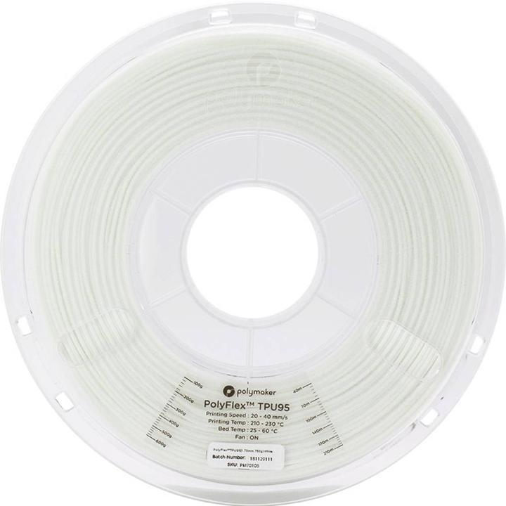 Produktbild Polymaker PolyFlex TPU95 V2 - White - 1.75mm (TPU, 1.75 mm, 750 g, Weiss)