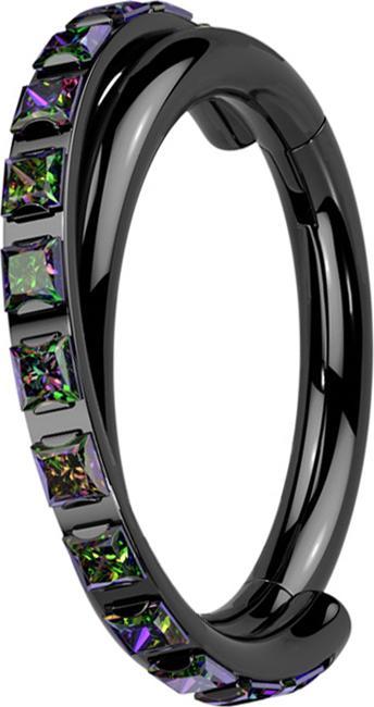 Star Piercing Micro Segmentring klappbar schwarz gekreuzt seitlich quadratische Kristalle dunkel multicolor (Titan G23, ohne Messing)