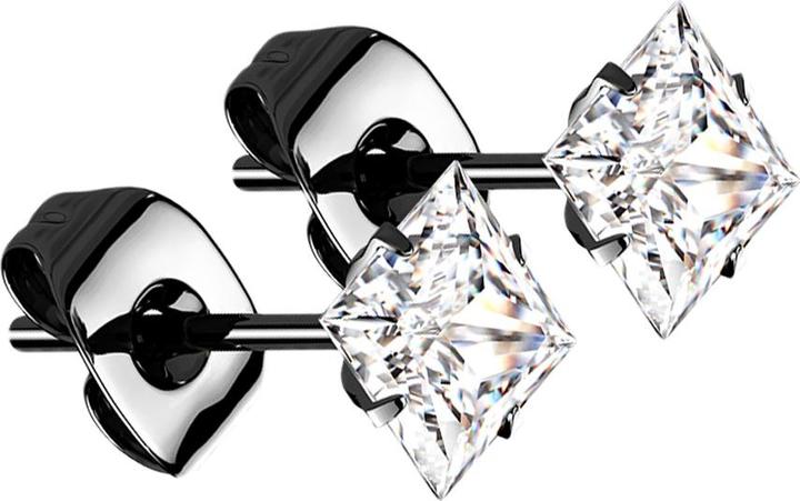 Image du produit Star Piercing Boucles d'oreilles noires carrées en cristal argenté (Titane G23, sans laiton)