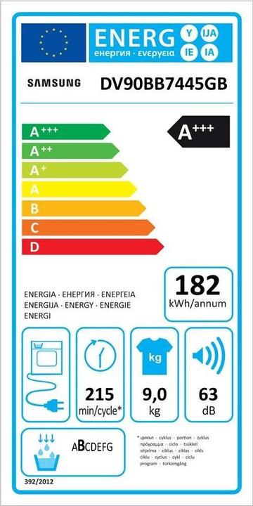 Energy Label Samsung DV7400 (9 kg, Right)