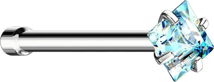 Produktbild Star Piercing Nasenstecker gerade silber quadratischer Kristall aqua gefasst (ohne Messing, Chirurgenstahl 316L)