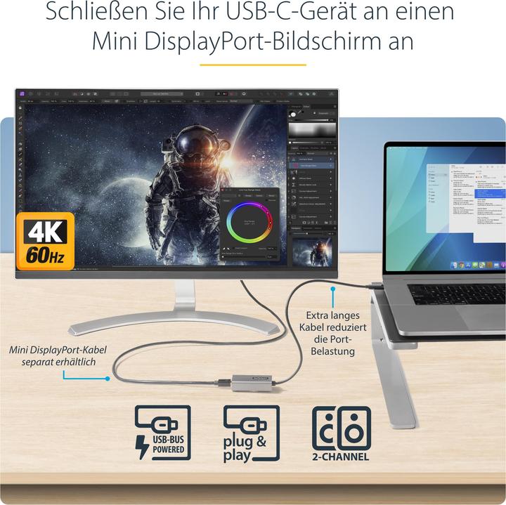 Produktbild StarTech USB C to mDP Adapter (USB Typ-C, 30.60 cm)