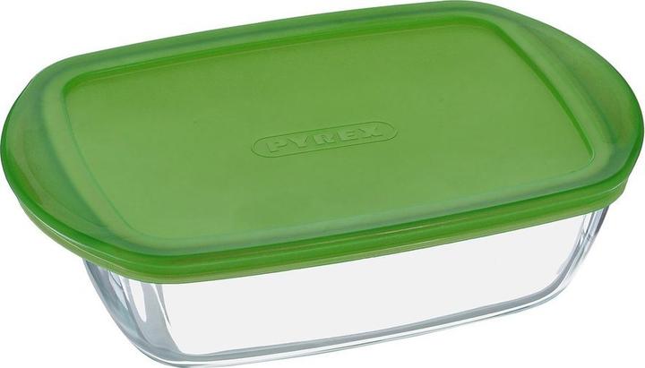 Pyrex Dajar Glass Container with Lid Cook & Store Rectangular, Glass, Transparent/Green, 23 x 15 x (1.10 l)