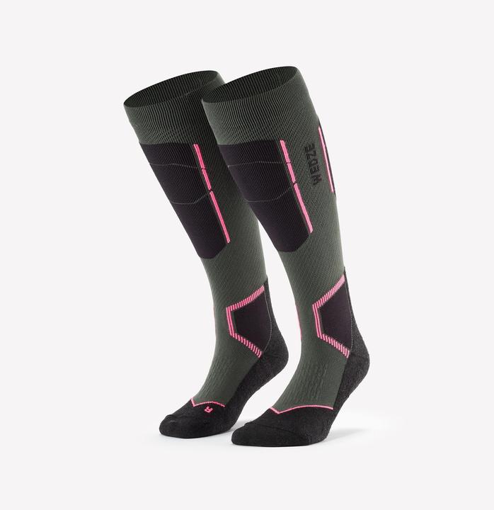 Wedze Skisocken Erwachsene - 500 khaki/rosa merino