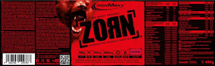 Nährwerte und Zutaten IronMaxx Zorn (480g Dose) (Himbeere, 1 Stk., 480 g)