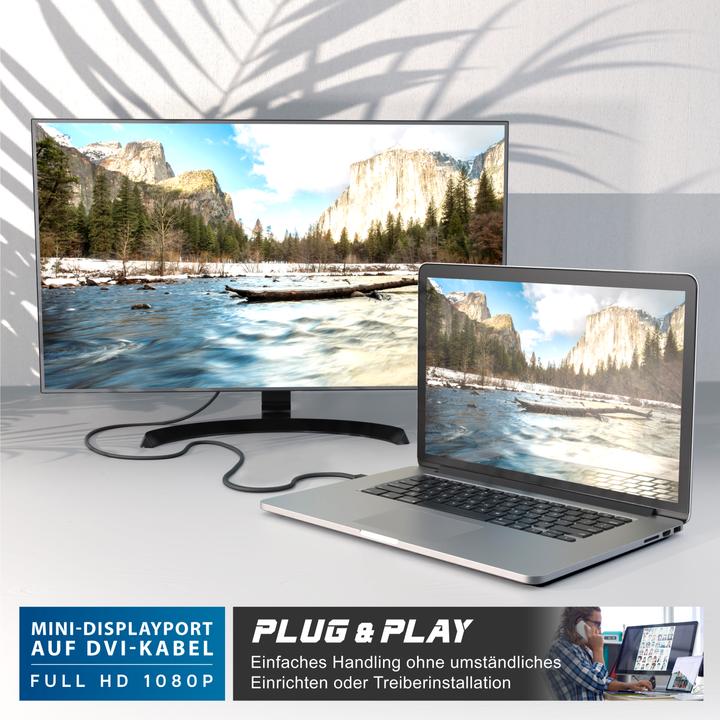 Produktbild CSL Mini DisplayPort zu DVI Video-Kabel, miniDP Monitor Adapter Kabel, für Apple, PC's & Notebooks (2 m, DisplayPort, DVI)