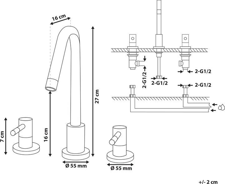 Image du produit Beliani Robinet 3 trous pour lavabo laiton argenté SIPI