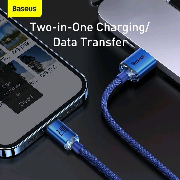 Actual product image Baseus Crystal Shine Series Fast Charging Data Cable USB to iP 2.4A 1.2m Blue (1.20 m)