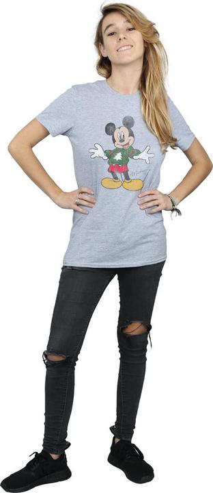 Actual product image Disney Womens/Ladies Mickey Mouse Christmas Jumper Cotton Boyfriend T-Shirt (L)