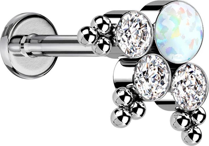 Actual product image Star Piercing Micro Labret internal thread silver balls triangle three crystals silver opal white (without brass, Titanium G23)