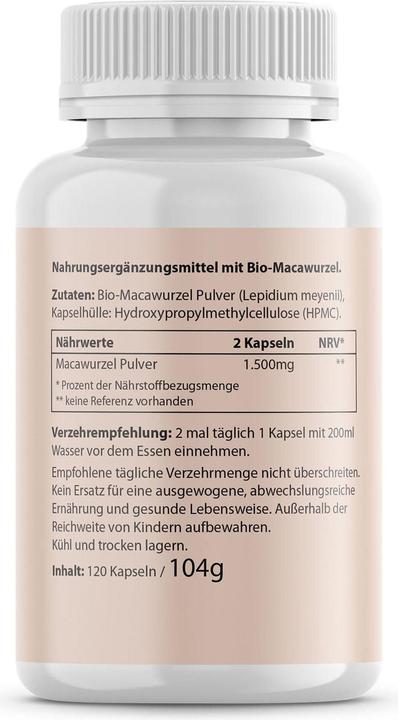 Nährwerte und Zutaten Biotanicals Maca (120 Stück, Kapseln, 140 g)