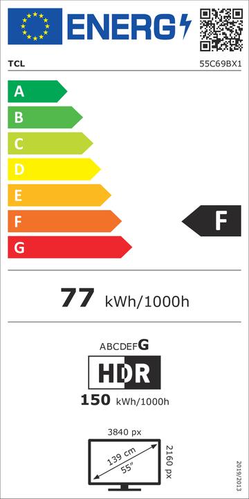 Energy Label TCL 55C69B Ultra HD HDR QLED TV 55 (139 cm) (55", QLED, 4K, 2024)