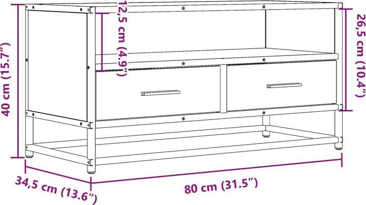 Image du produit VidaXL Armoire TV Lowboard Meuble TV Métal dérivé du bois (80 x 34.5 x 40 cm)
