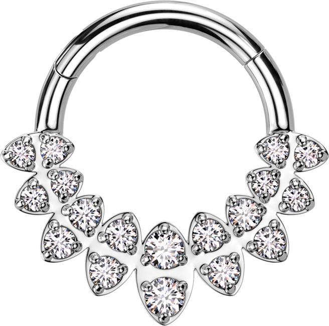 Produktbild Star Piercing Micro Segmentring klappbar silber Ovale mit doppel Kristalle silber (Messing, Chirurgenstahl 316L)