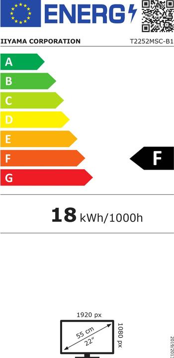 Energie-Label iiyama ProLite T2252MSC-B1 (1920 x 1080 Pixel, 22")