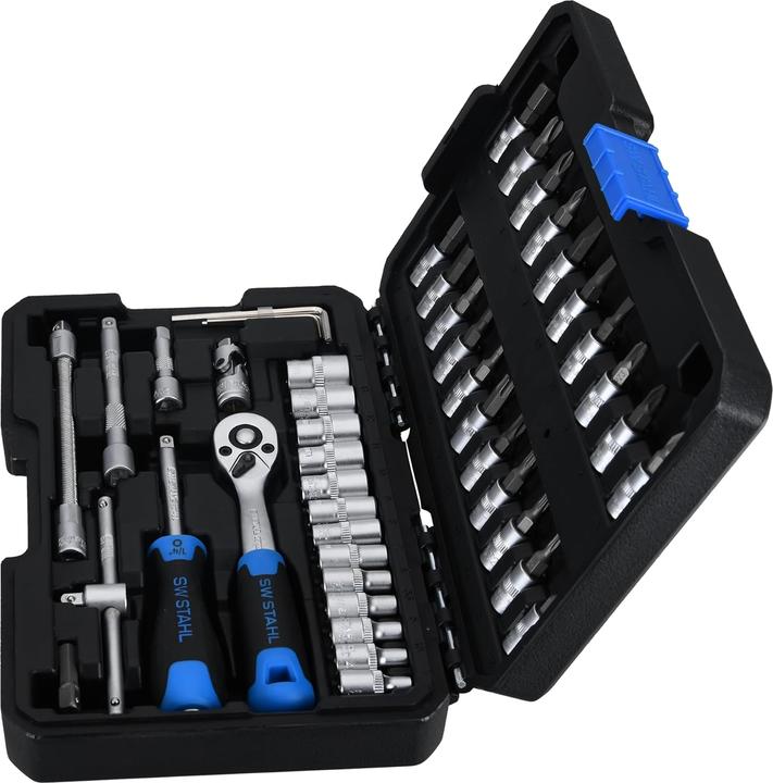 Image du produit SW-Stahl 07748L Jeu de clés à douilles 1/4" pouce hexagonal I Coffret à outils 48 pièces I Coffret de