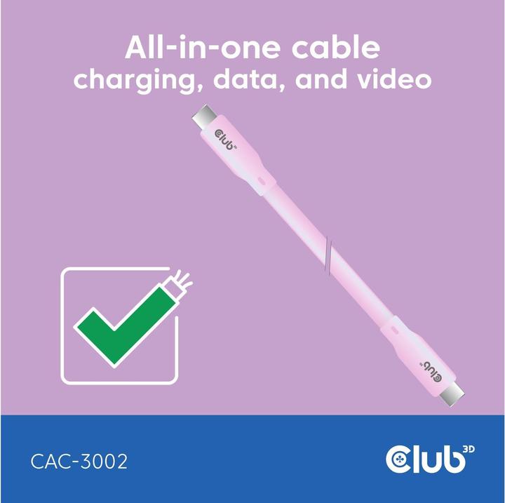 Immagine prodotto Club 3D Club3D Lifestyle Cavo USB-C PD 240W, 20Gbps 2m rosa pc/st retail (2 m, USB 4.0)