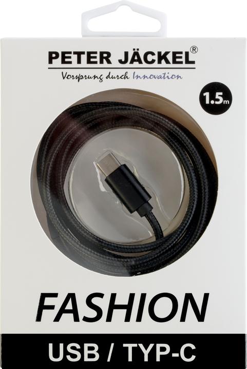 Produktbild Peter Jäckel FASHION 1,5m USB Data Cable Black Typ-C USB mit Sync- und Ladefunktion (1.50 m, USB 2.0)