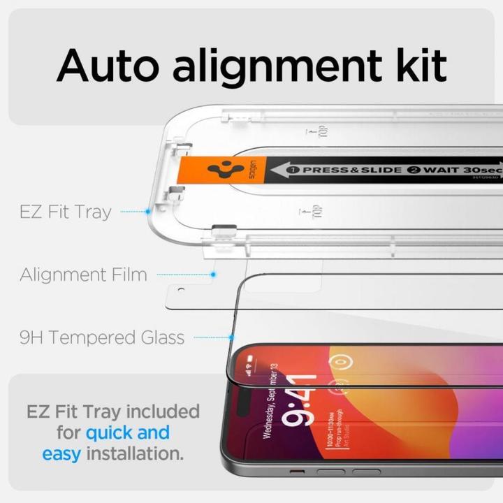 Immagine prodotto Spigen VETRO TEMPERATO GLAS.TR "EZ FIT" FC CONFEZIONE DA 2 IPHONE 15 PLUS NERO (2 Pezzo/i, Apple iPhone 15 Plus)