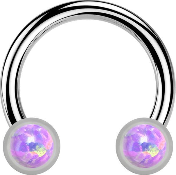 Star Piercing Micro Threadless Circular Barbell silber mit zwei Zylindern silber front Opal violett (ohne Messing, Titan G23)