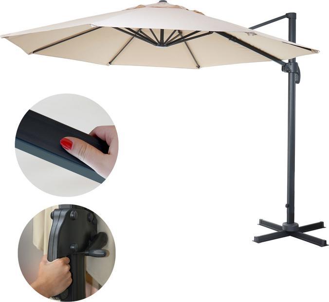 Immagine prodotto Mendler Ombrello semaforo gastronomico, ombrellone, rotondo Ø 3m poliestere alluminio/acciaio 23kg - crema (3 m)