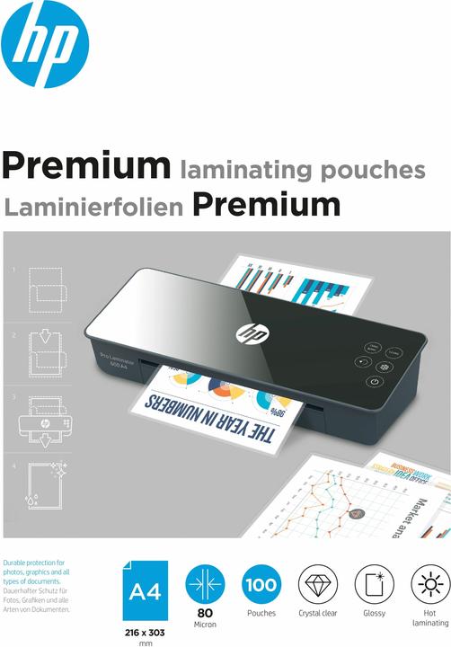 Immagine prodotto HP Film di laminazione Premium A4, 80 µm, 100 pezzi, lucido (A4, 100 Pezzo/i, 80 µm)