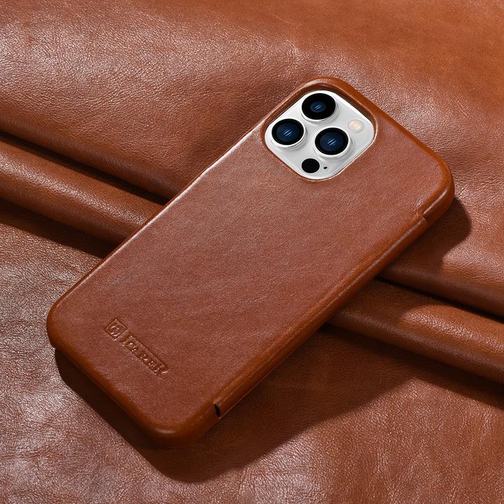 Actual product image iCarer iPhone 15 - Vintage leather Flipcase brown WMI15230613 (Apple iPhone 15)
