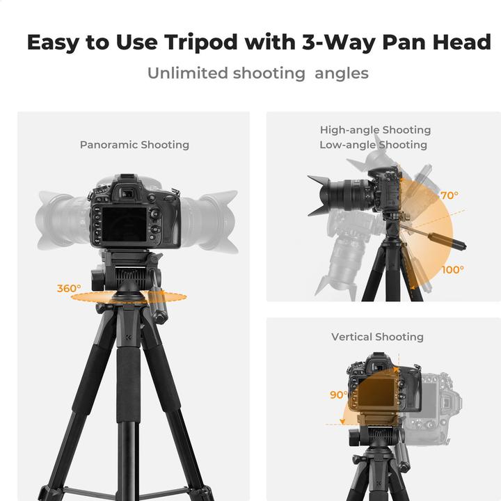 Actual product image K&F Concept S255A3+BV01 Magnesium Aluminum Alloy Tripod (Metal)