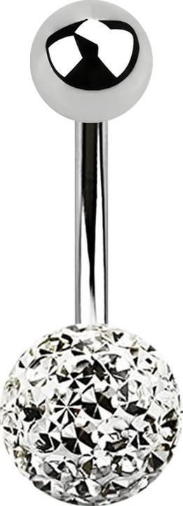 Image du produit Star Piercing Banane argentée avec boule et cristal Boule argentée Protection époxy (Acier chirurgical 316L, sans laiton)