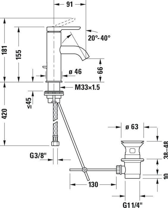 Image du produit Duravit Mitigeur monocommande pour lavabo C.1 S o Garniture de vidage à tirette noir mat