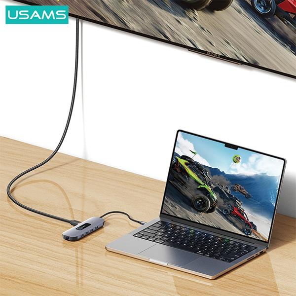 Actual product image Usams US-SJ644 PD100W 10in1 Multifunctional Type-C HUB with Light(Type-C To HDMI+USB3.0*2+USB2.0*2+VGA+TF (USB-C, 10 Ports)
