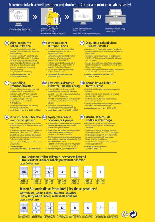 Image du produit Avery Étiquettes en film ultra-résistant