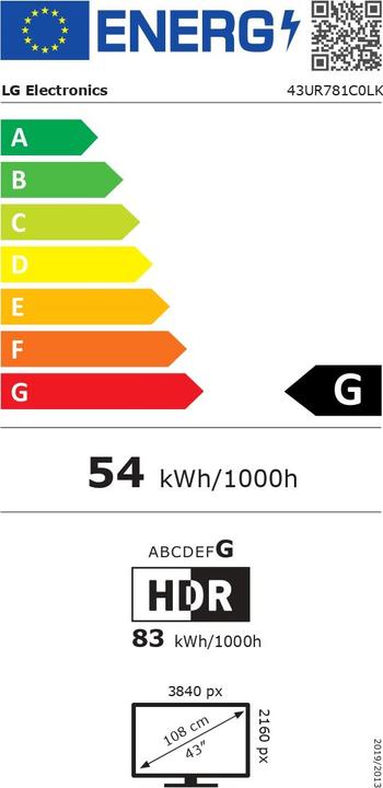 Energielabel LG 43UR781C (43", UR78, LED, 4K, 2023)