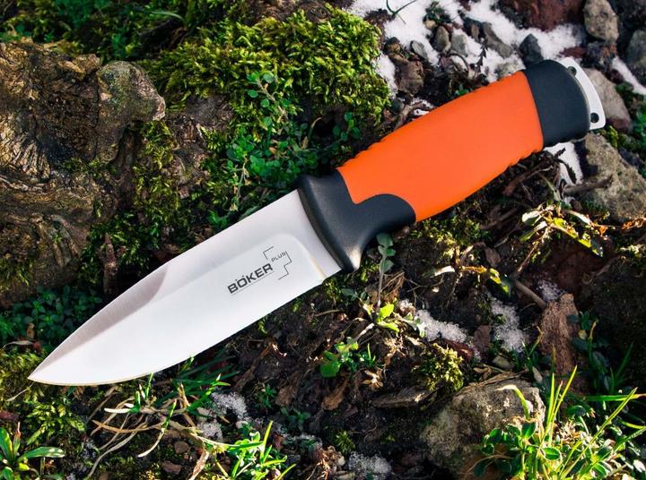 Produktbild Böker Plus 02BO014 Outdoorsman XL Feststehendes Messer aus 12C27-Stahl und Gummi in der Farbe Orange (11.30 cm)