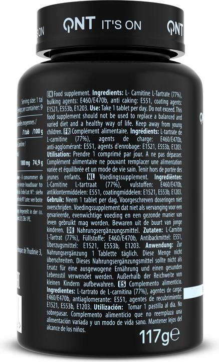 Immagine prodotto QNT Maxi L-Carnitina 1000mg 90 compresse (Non aromatizzato, 1 pz., 117 g)