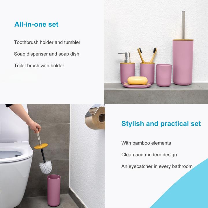 Produktbild Intirilife Badezimmer Zubehör Set inkl. Zahnputzbecher Seifenschale Seifenspender Toilettenbürste