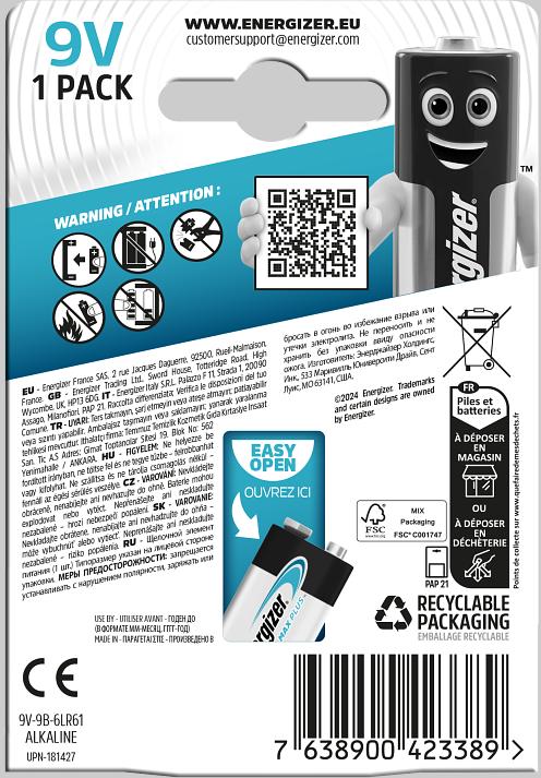 Produktbild Energizer Max Plus Alkaline (1 Stk., 9V Block, 600 mAh)