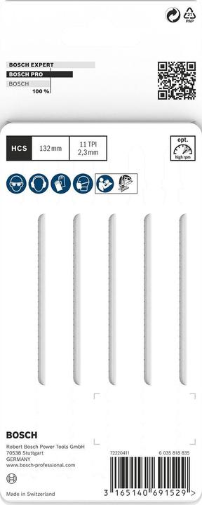 Actual product image Bosch Professional Zubehör PRO Plastics PVC clean T302H Jigsaw blade, 132 mm, 5 pcs.