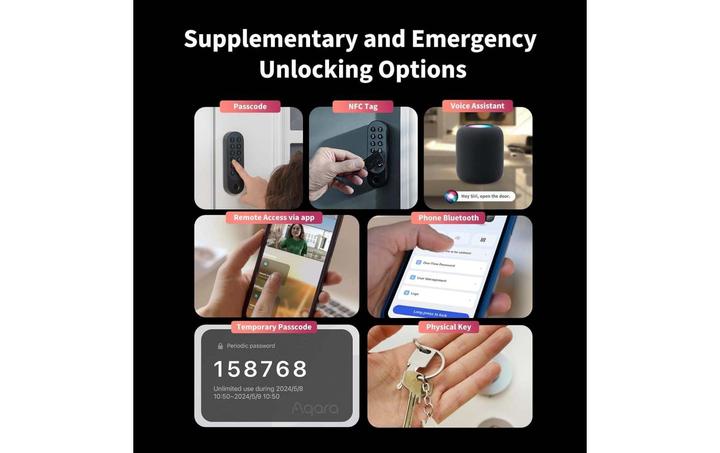 Produktbild Aqara Smart Lock U200 (Fingerabdruck, Elektronische Zahlenkombination, Bluetooth, Schlüssel, Schlüsselkarte, Smartphone)