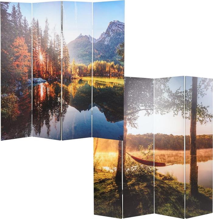 Image du produit Mendler Paravent photo avec isolation phonique HWC-L55, pare-vue, 180x162cm lac de forêt