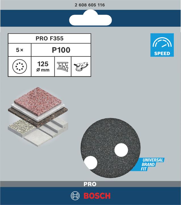 Produktbild Bosch Professional Zubehör PRO F355 Schleifblatt, 125 mm, G100 (100)