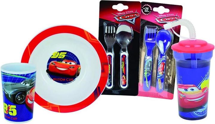 Actual product image glass dinnerware set soup plate, straw glass, 2 sets of children's cutlery jemini disney cars