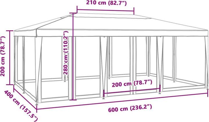 Produktbild VidaXL Partyzelt Pavillon Festzelt mit 10 Mesh-Seitenteilen Blau 6x4m HDPE (600 cm, 400 cm)