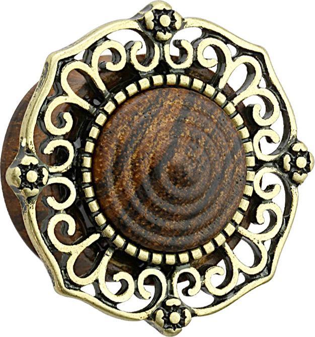 Star Piercing Flared Plug aus Sonoholz mit Tribal Schild (Organisch, Messing)
