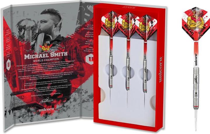 Immagine prodotto Unicorn Campione del mondo Michael Smith, scatola di presentazione delle freccette in acciaio 1 set (21 g)