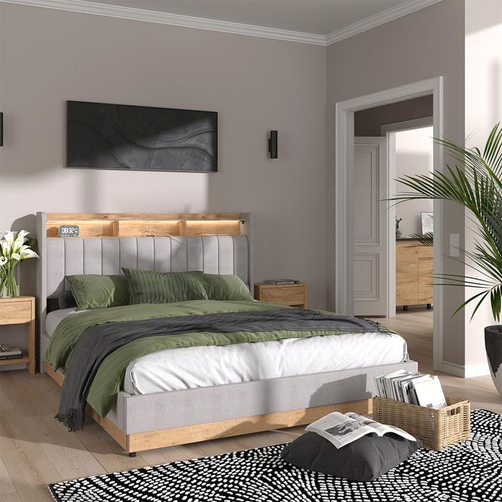 Image du produit VitaliSpa Bettgestell Nura, Grau/Eiche, 167.5 x 113.2 cm mit Matratze (160 x 200 cm)