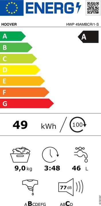 Energy Label Hoover HWP 49AMBCR/1-S (9 kg, Left)