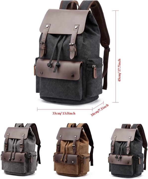 Produktbild Only-Bags.Store Casual Travel Backpack In Leder und Segeltuch, Canvas Retro Herren Rucksack grosse Kapazität 20-35L