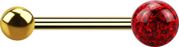 Actual product image Star Piercing Barbell gold-plated with ball and crystal ball red epoxy protective layer (Titanium G23, without brass)