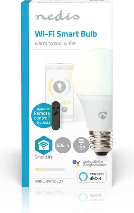 Actual product image Nedis WIFILRW10E27 SmartLife LED Bulb WLAN E27 806 lm 9 W Warm to Cool White 2700 - 6500 K Energy class (E27, 9 W, 806 lm, 1 x, F)